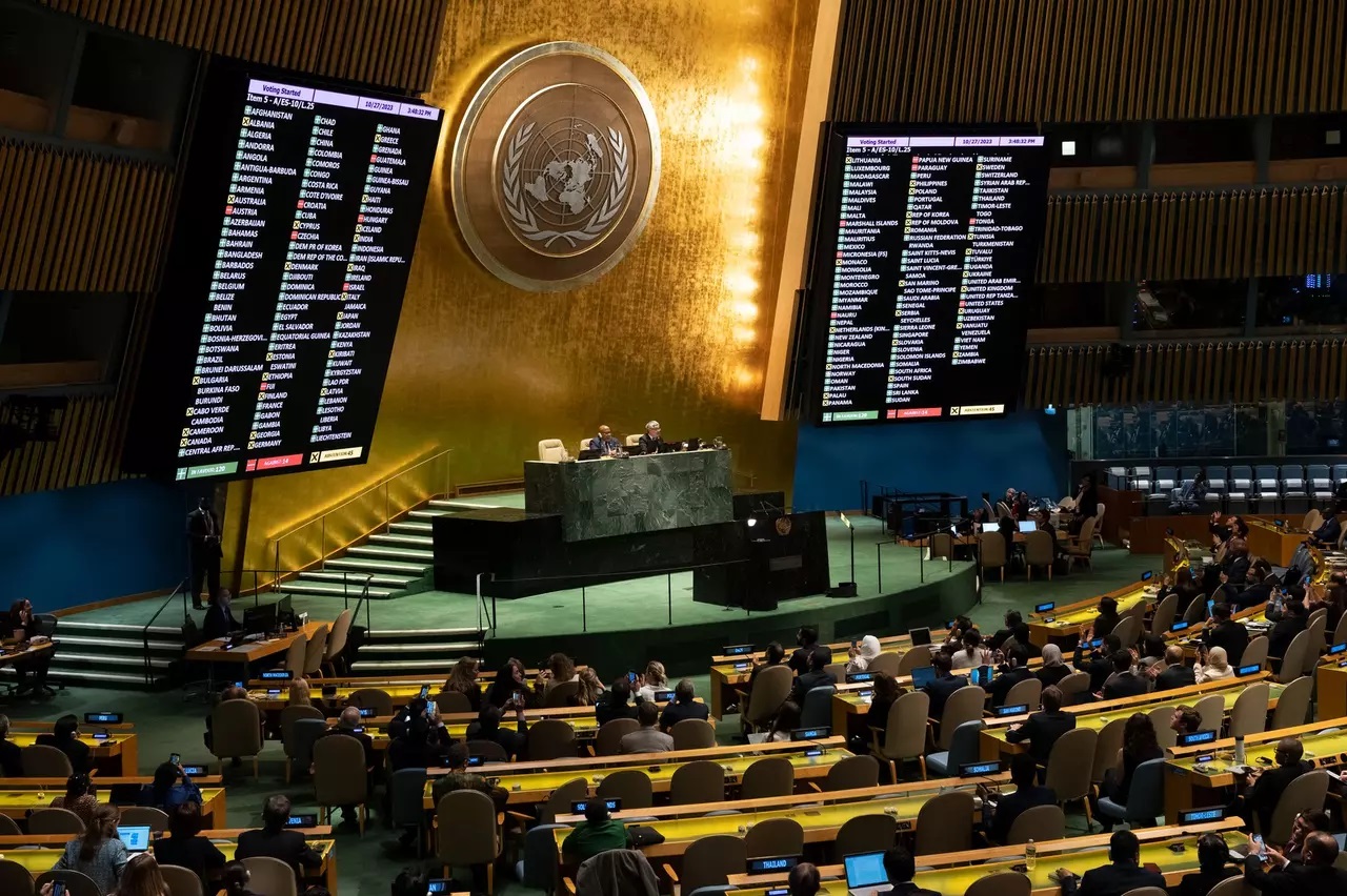 Valné shromáždění OSN, na kterém se v pátek hlasovalo o přijetí rezoluce.